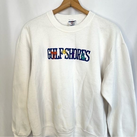 Vintage 90s Jerzees Gulf Shores Crewneck Sweatshirt Unisex Large Made in USA - Picture 2 of 14